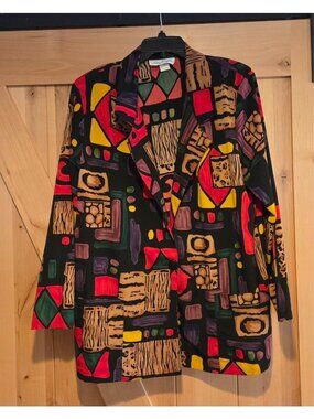 Vtg Lisa Josephs Sz L Boxy Blazer Funky Eccentric Geometric Flintstones Woody